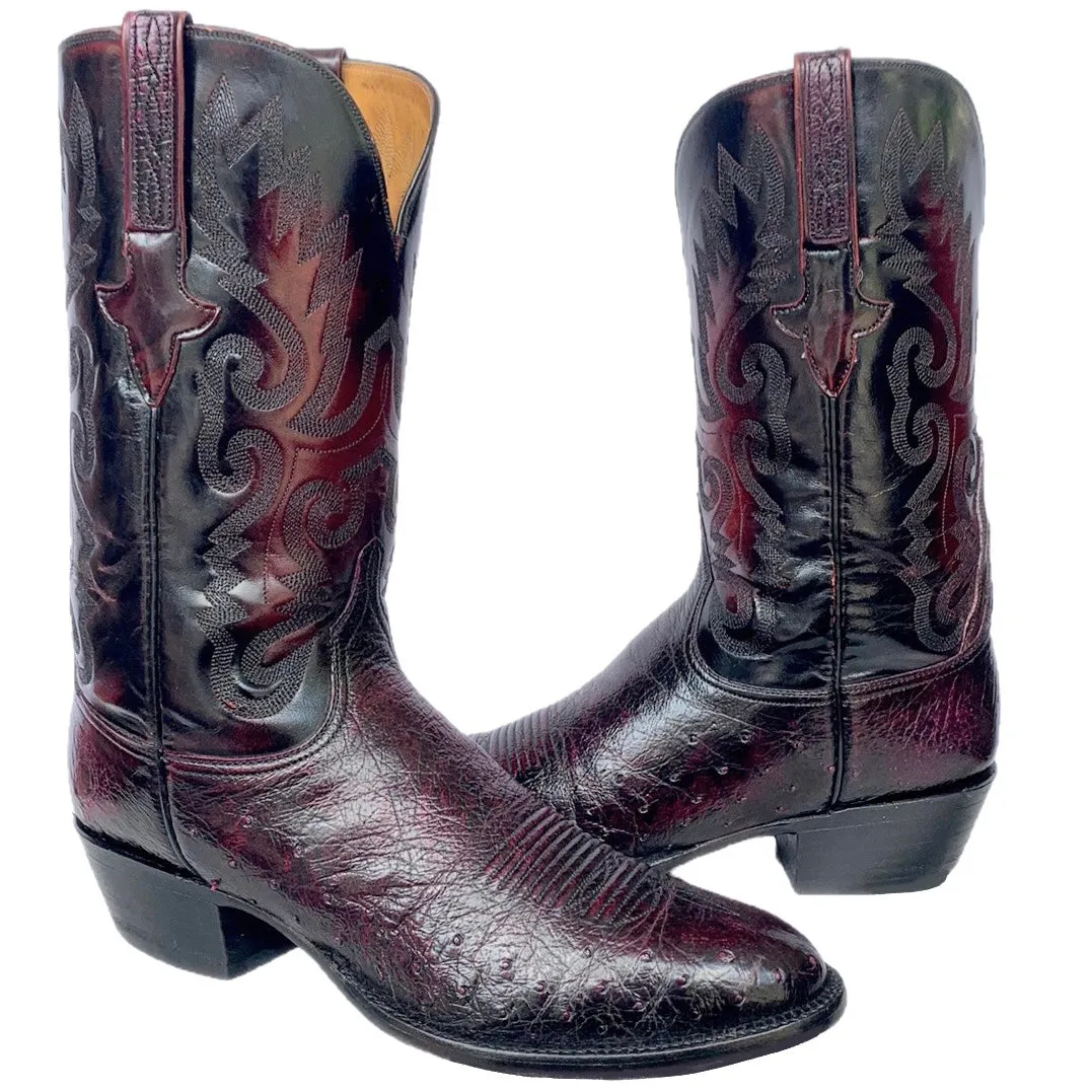 LUCCHESE Classics Handmade Ostrich Exotic Black Cherry Cowboy Western Boots