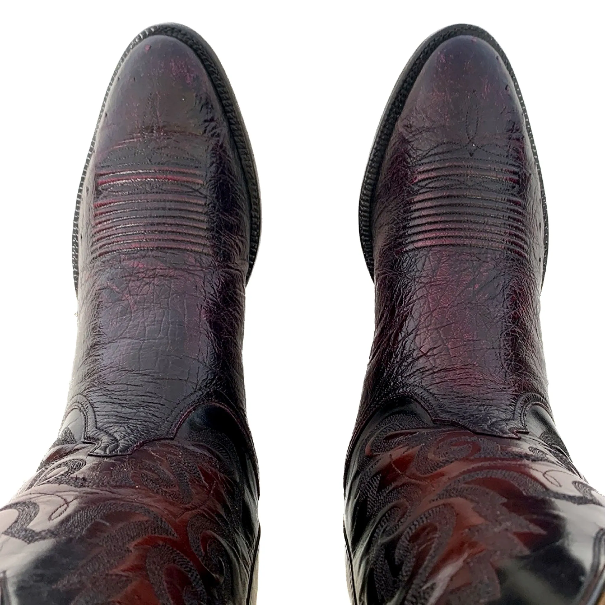 LUCCHESE Classics Handmade Ostrich Exotic Black Cherry Cowboy Western Boots