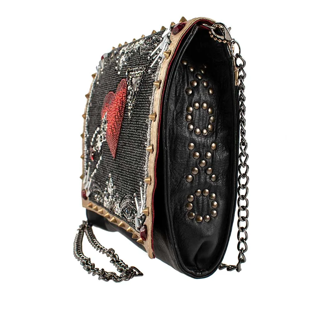 Mary Frances Straight to My Heart Black & Red Crossbody Handbag Bag New