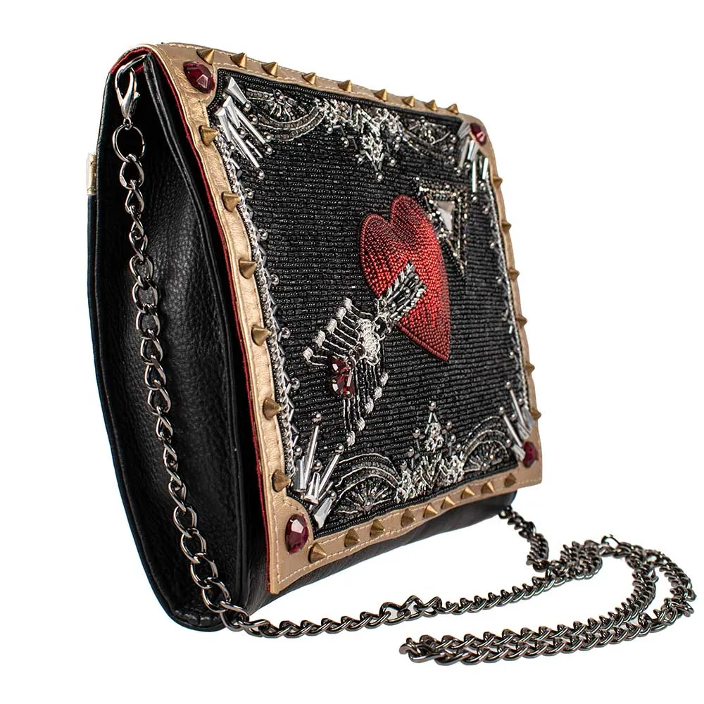 Mary Frances Straight to My Heart Black & Red Crossbody Handbag Bag New
