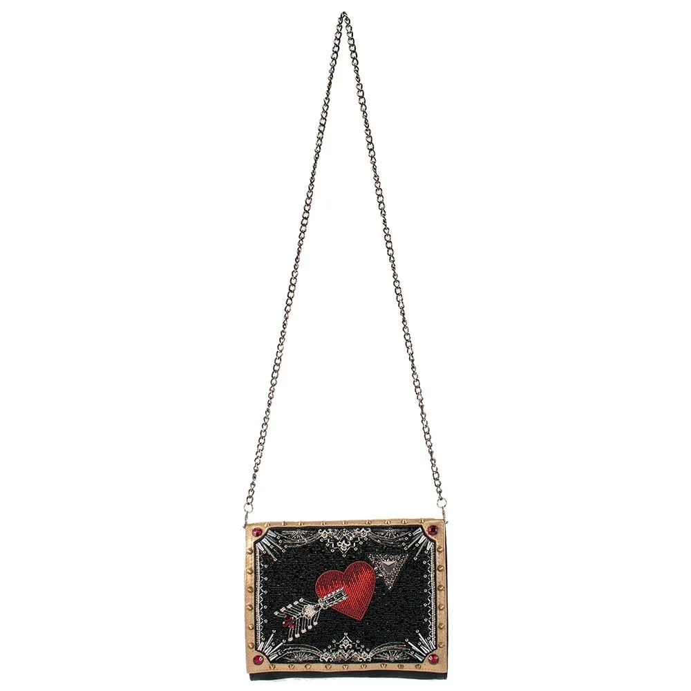 Mary Frances Straight to My Heart Black & Red Crossbody Handbag Bag New