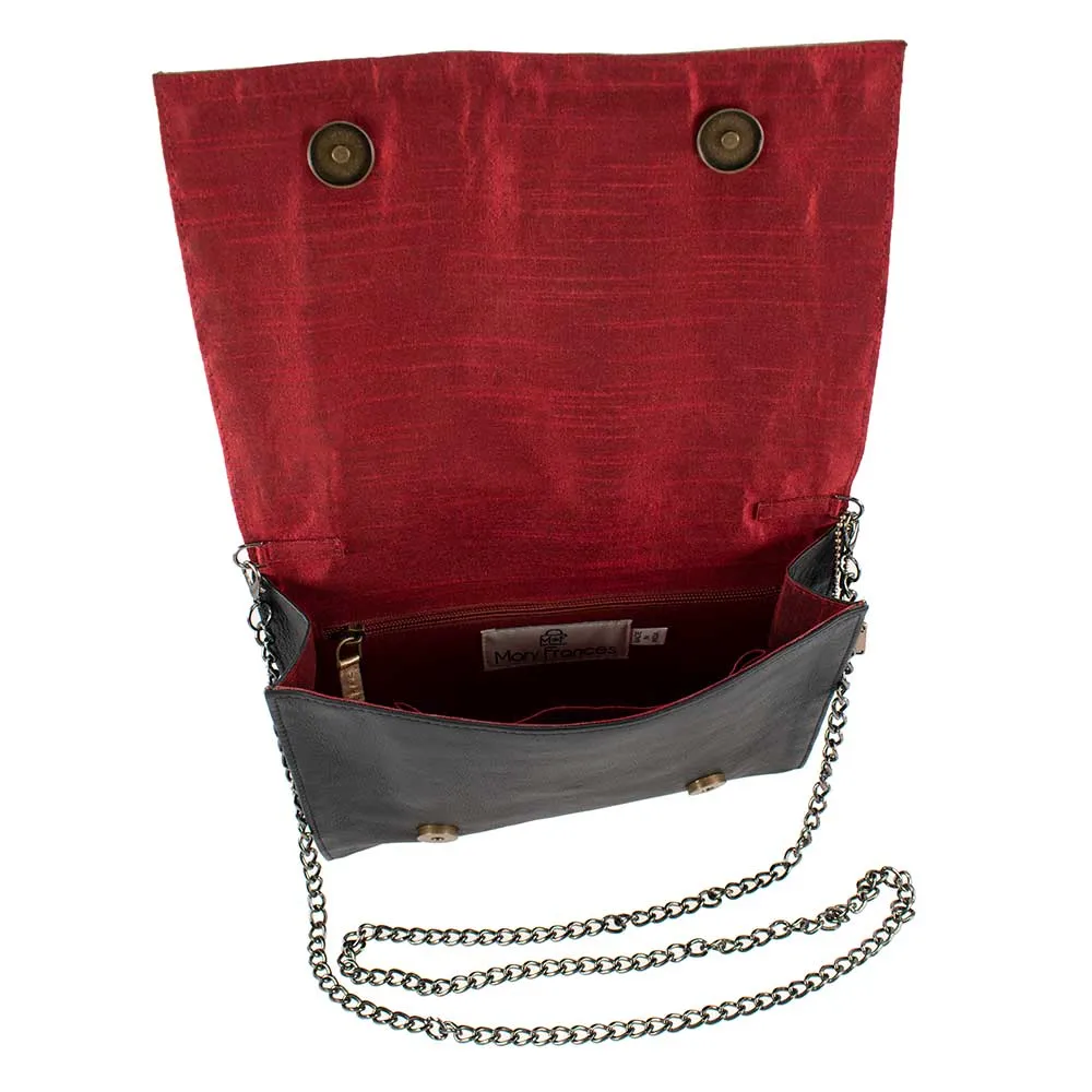 Mary Frances Straight to My Heart Black & Red Crossbody Handbag Bag New
