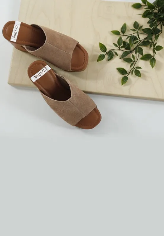 Masaki Soft Suede Leather Clogs - Studded Open Toe Slip Ons, 3.5” Block Heel