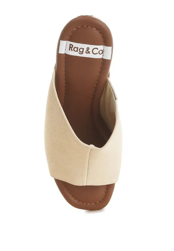 Masaki Soft Suede Leather Clogs - Studded Open Toe Slip Ons, 3.5” Block Heel