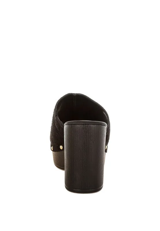 Masaki Soft Suede Leather Clogs - Studded Open Toe Slip Ons, 3.5” Block Heel