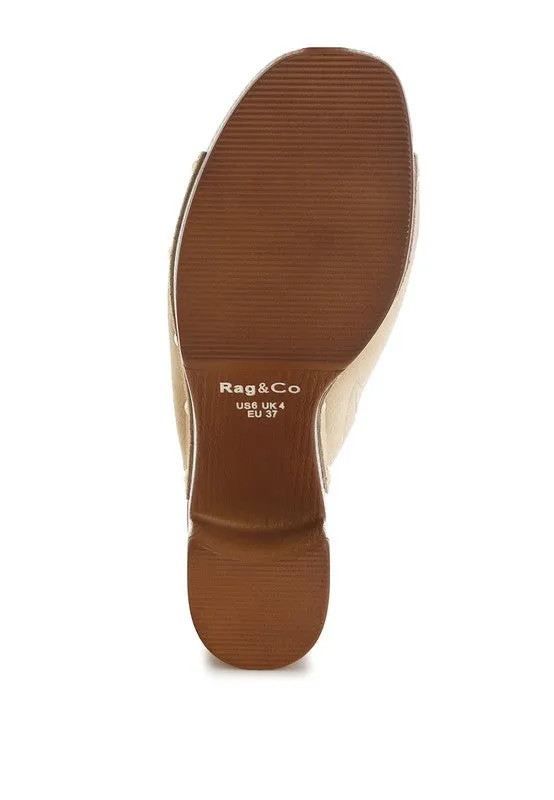 Masaki Soft Suede Leather Clogs - Studded Open Toe Slip Ons, 3.5” Block Heel