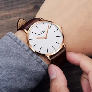 Men Watches 2017 luxury brand Olevs quartz leather minimalist Black strap Ultrathin Wristwatches Waterproof High Quality Relogio
