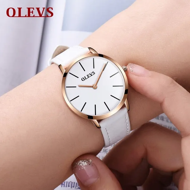 Men Watches 2017 luxury brand Olevs quartz leather minimalist Black strap Ultrathin Wristwatches Waterproof High Quality Relogio