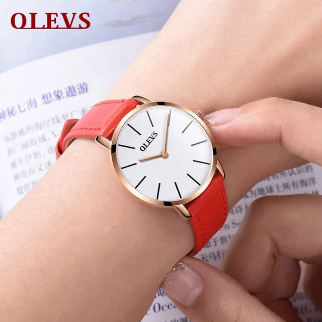 Men Watches 2017 luxury brand Olevs quartz leather minimalist Black strap Ultrathin Wristwatches Waterproof High Quality Relogio