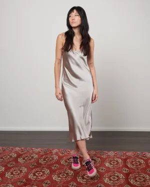 midi slip dress - silver silk