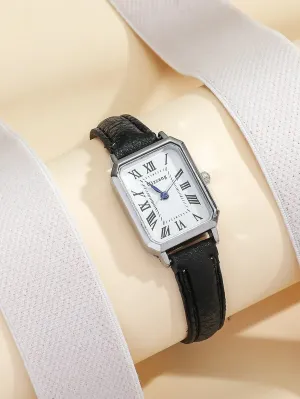 Minimalist Rectangle Pu Leather Strap Watch