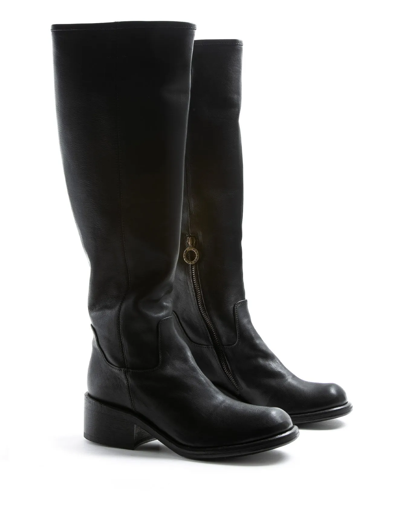 MINK Black Leather Tall Boots
