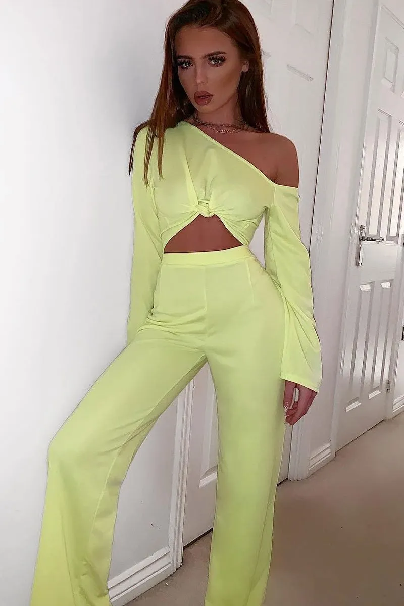 Neon Yellow Off Shoulder Loungewear Set - Emarie