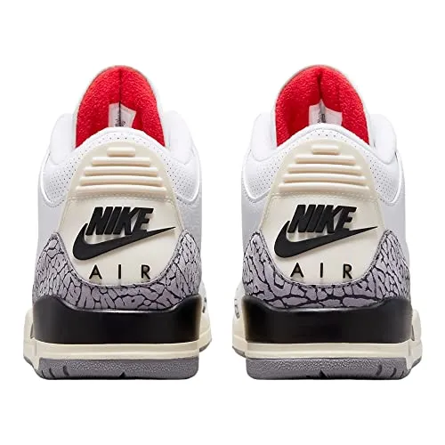 NIKE Jordan 3 Retro Mens Shoes Size- 8.5, Summit White/Fire Red-black