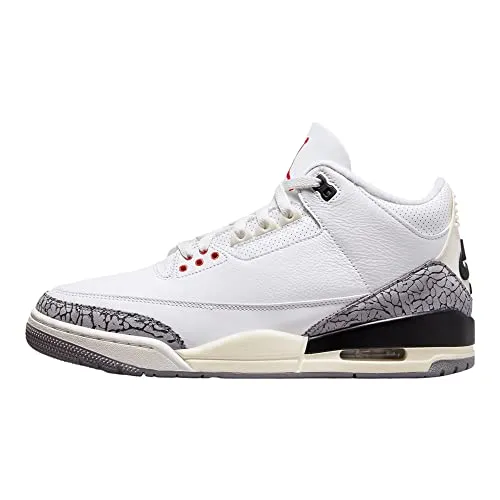 NIKE Jordan 3 Retro Mens Shoes Size- 8.5, Summit White/Fire Red-black