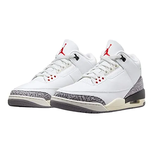 NIKE Jordan 3 Retro Mens Shoes Size- 8.5, Summit White/Fire Red-black