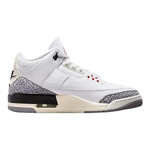 NIKE Jordan 3 Retro Mens Shoes Size- 8.5, Summit White/Fire Red-black