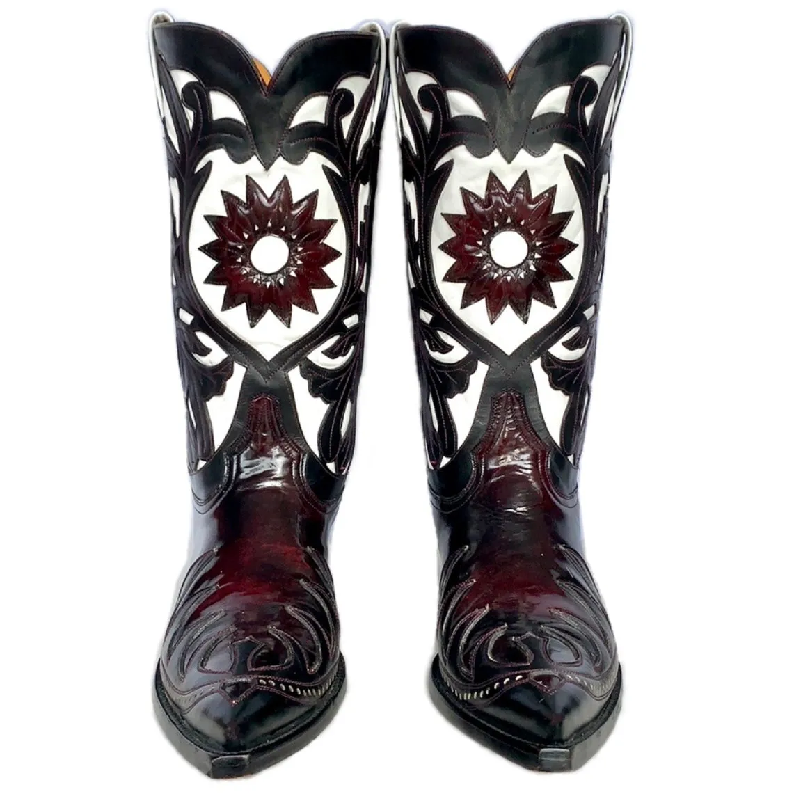 OLD GRINGO Whitney Classics Collection Sun White Black Overlay Leather Cowboy Western Boots