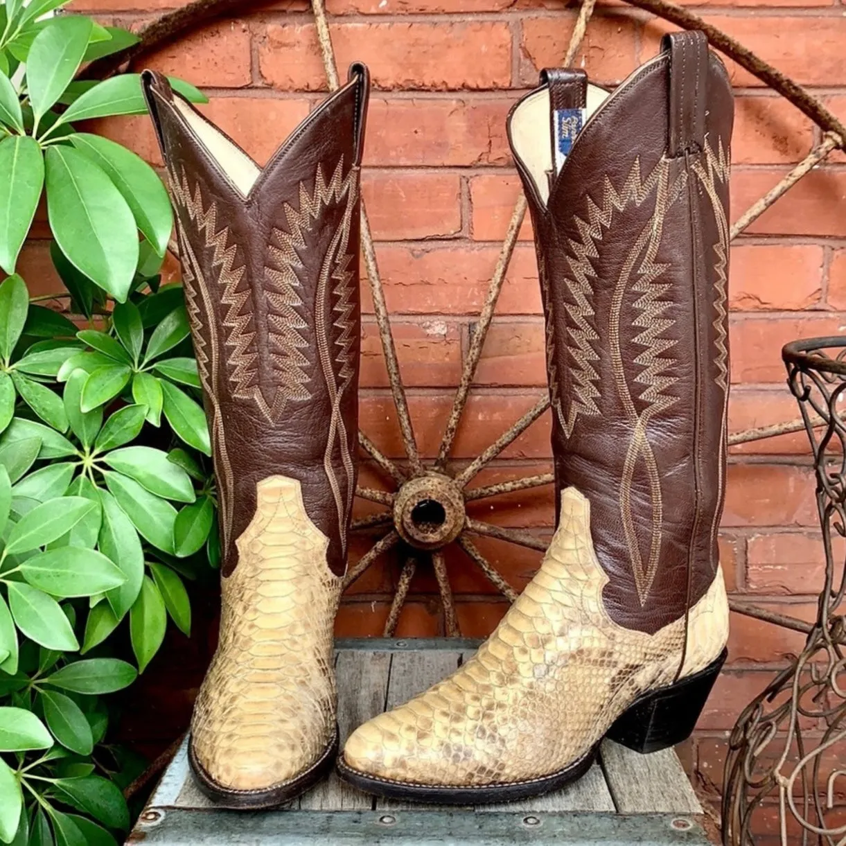 PANHANDLE SLIM Vintage Snakeskin Python Tall Cowgirl Cowboy Western Boots