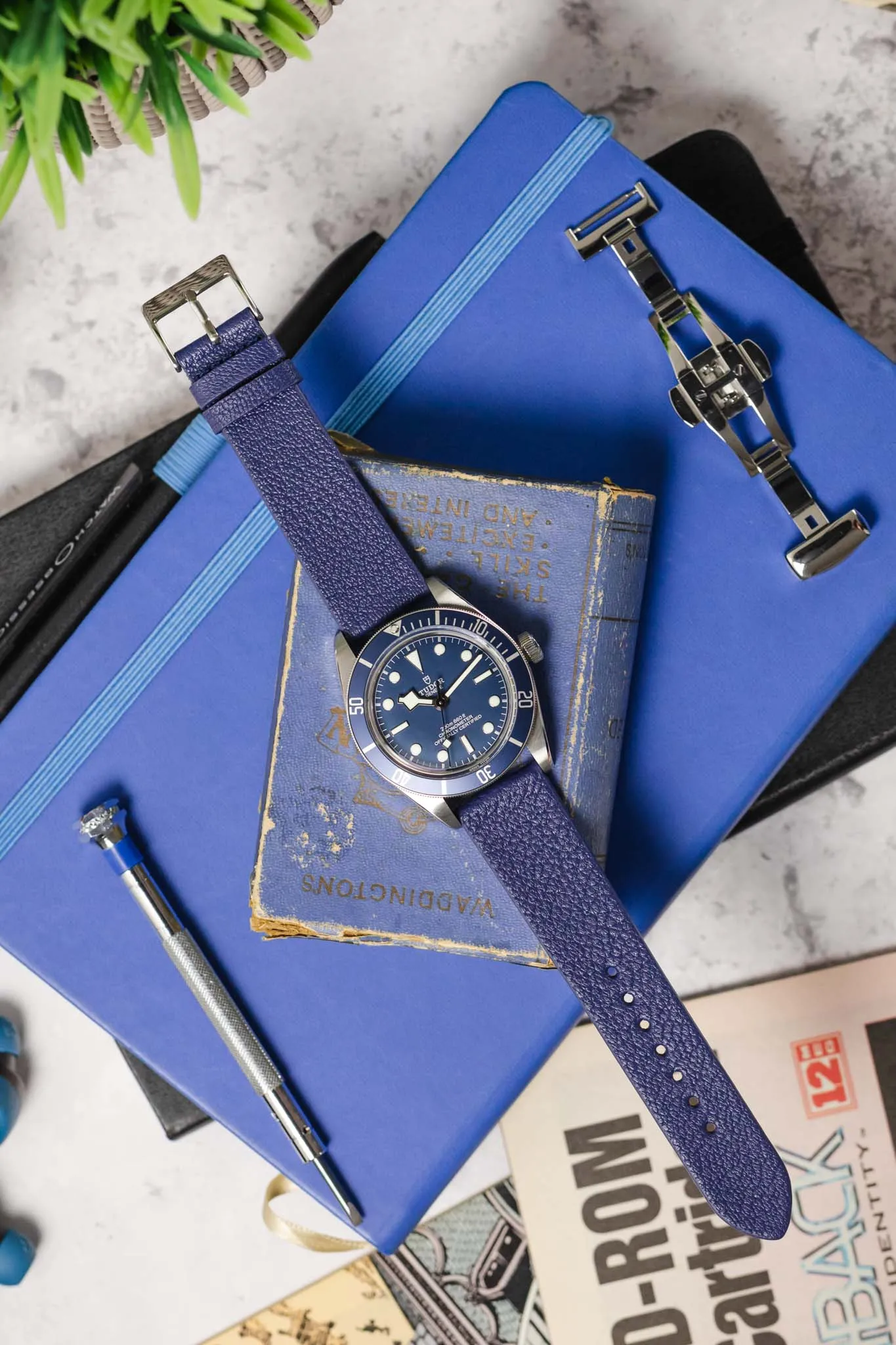 Pebro BILLY Genuine Goatskin Leather Watch Strap in NAVY BLUE
