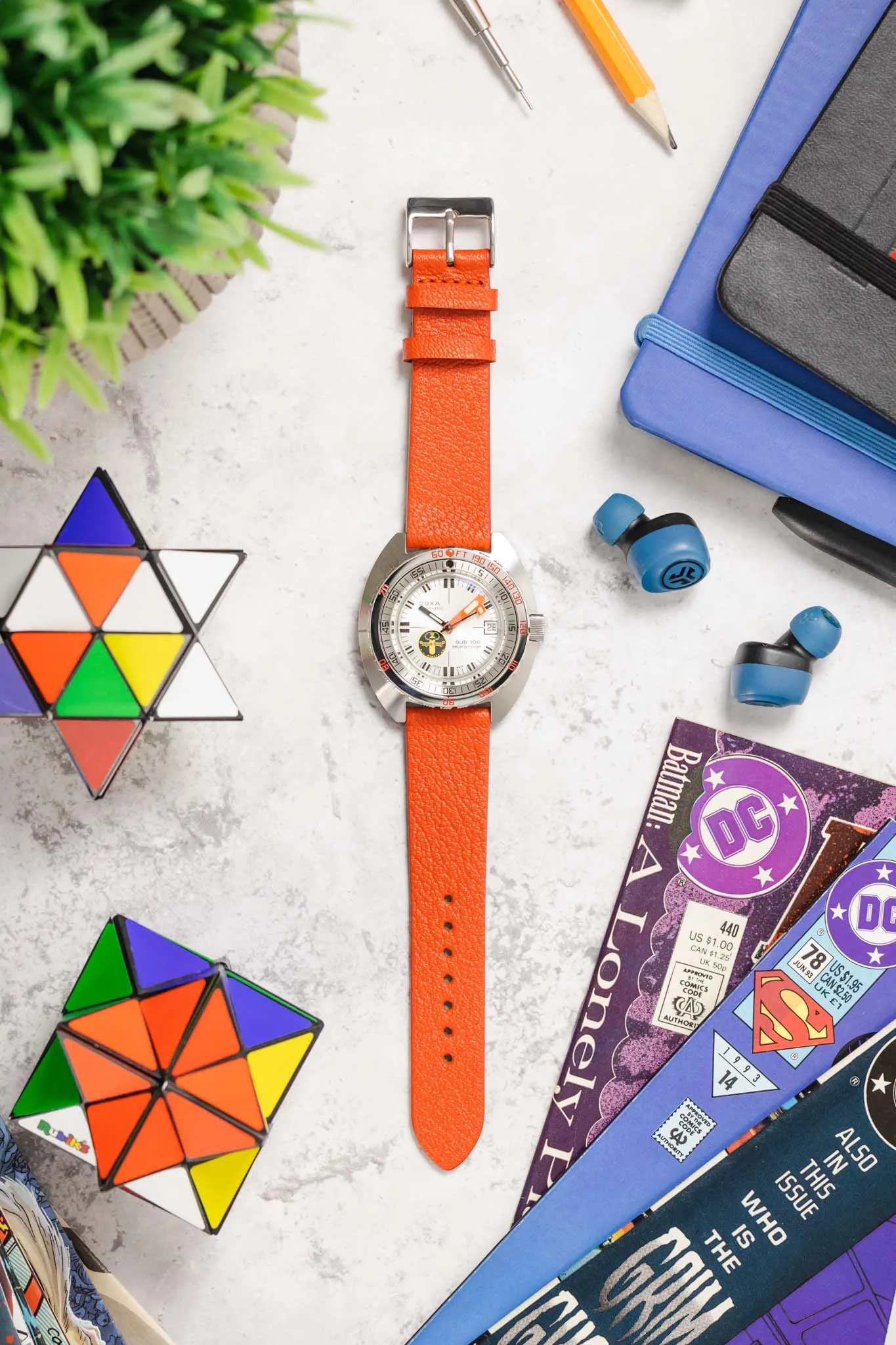 Pebro BILLY Genuine Goatskin Leather Watch Strap in ORANGE