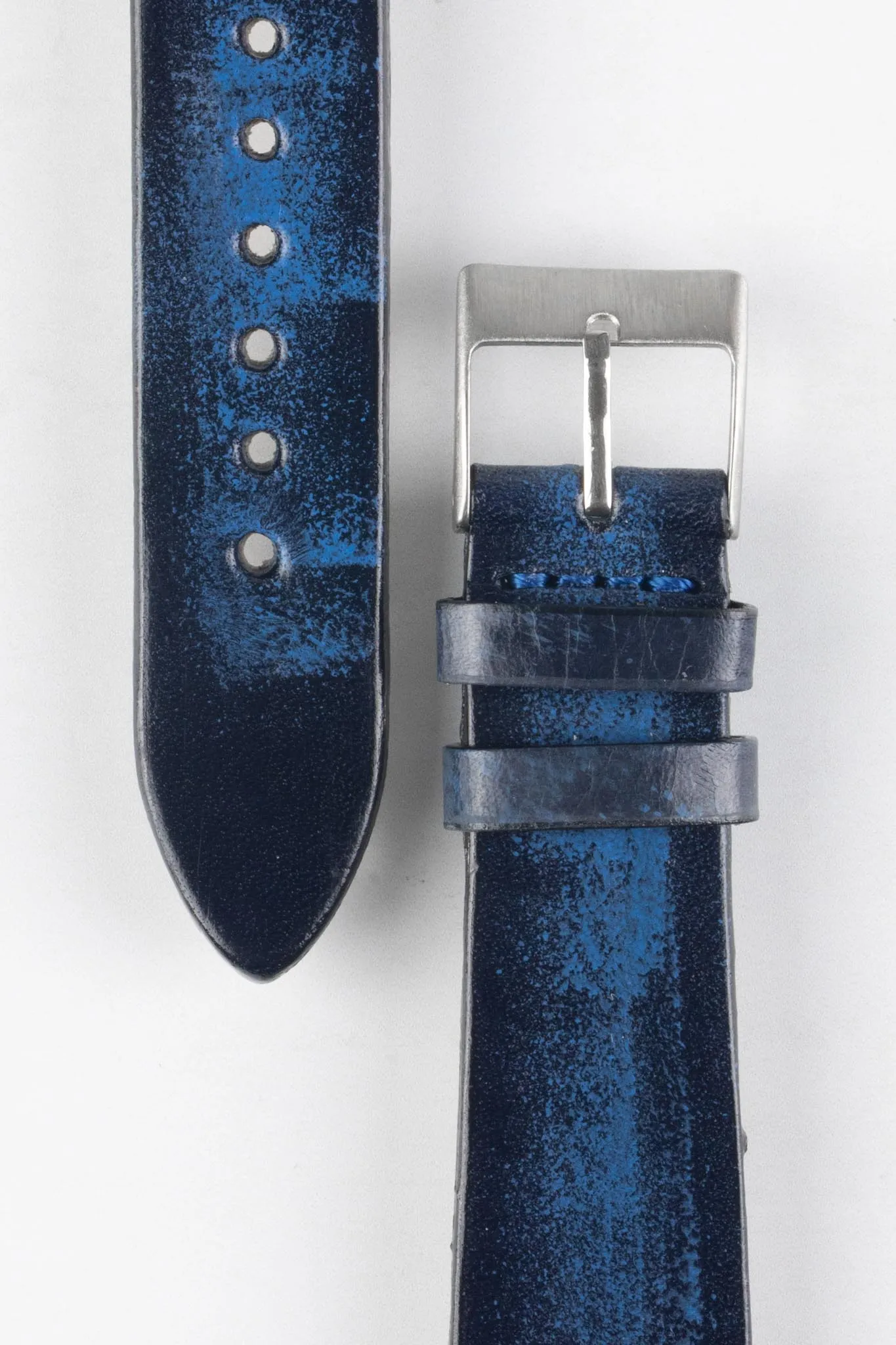 Pebro VENEER Lacquered Vintage Leather Watch Strap in BLUE
