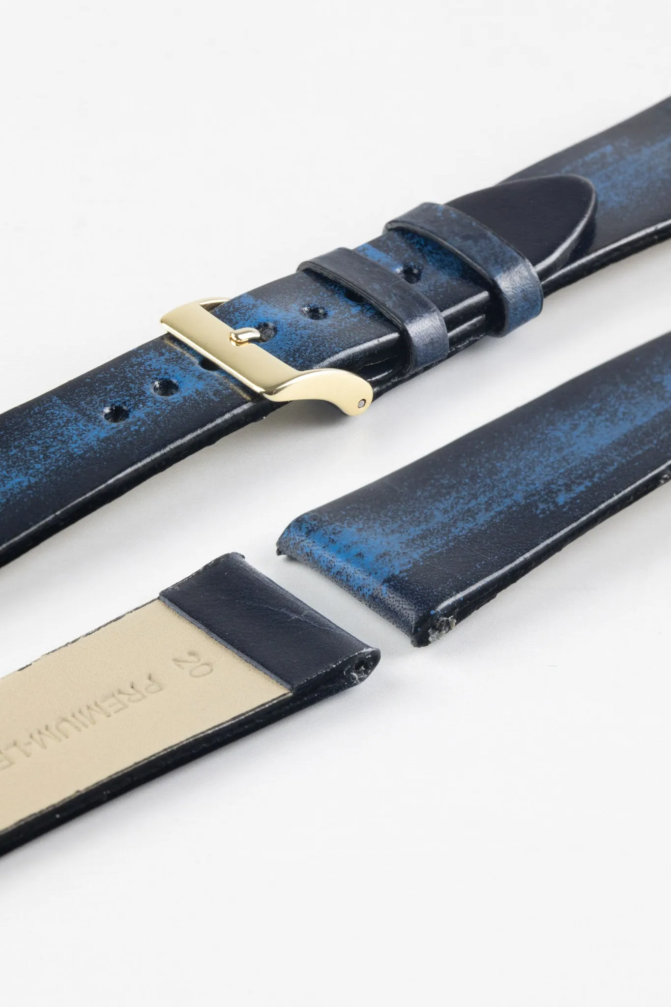 Pebro VENEER Lacquered Vintage Leather Watch Strap in BLUE