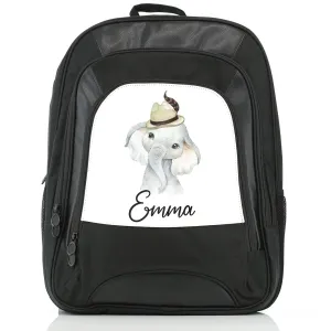 Personalised Rucksack with Grey Elephant Feather Hat and Cute Text