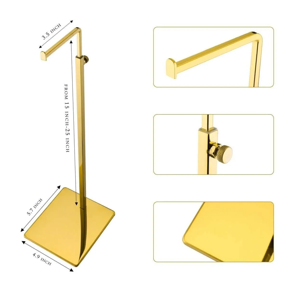 Polished Gold Purse Display Stand - Set of Two Single Hanging Hook Bag Display