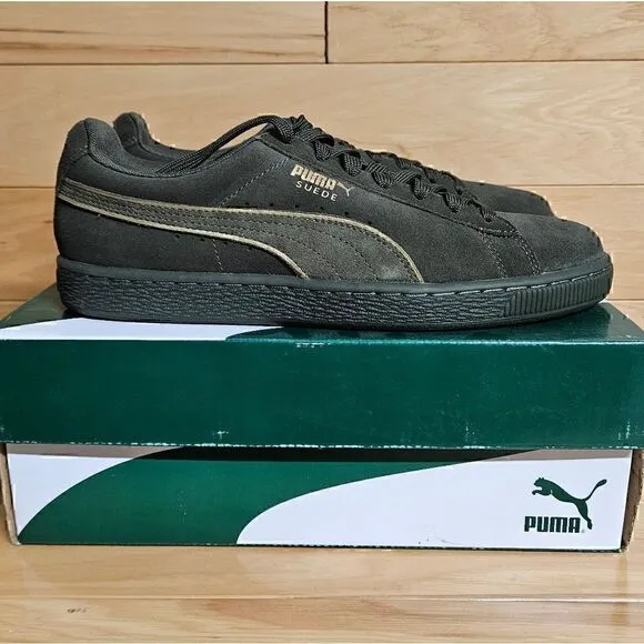 PUMA Mens Suede Foil FS Size 8.5 Sneakers Casual Shoe Olive Green Night Gold