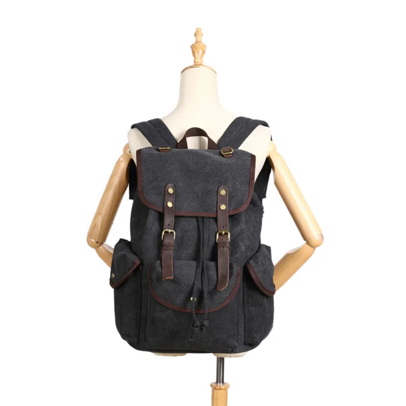 Retro Style Canvas Leather Backpack Canvas Travel Rucksack Casual School Laptop Backpack FX5112