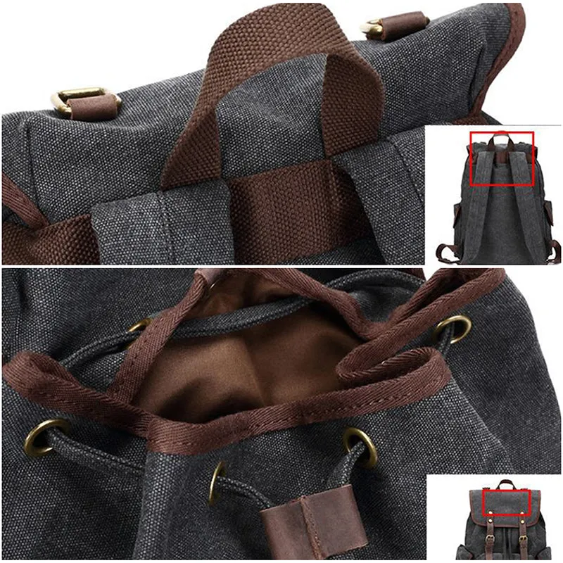 Retro Style Canvas Leather Backpack Canvas Travel Rucksack Casual School Laptop Backpack FX5112