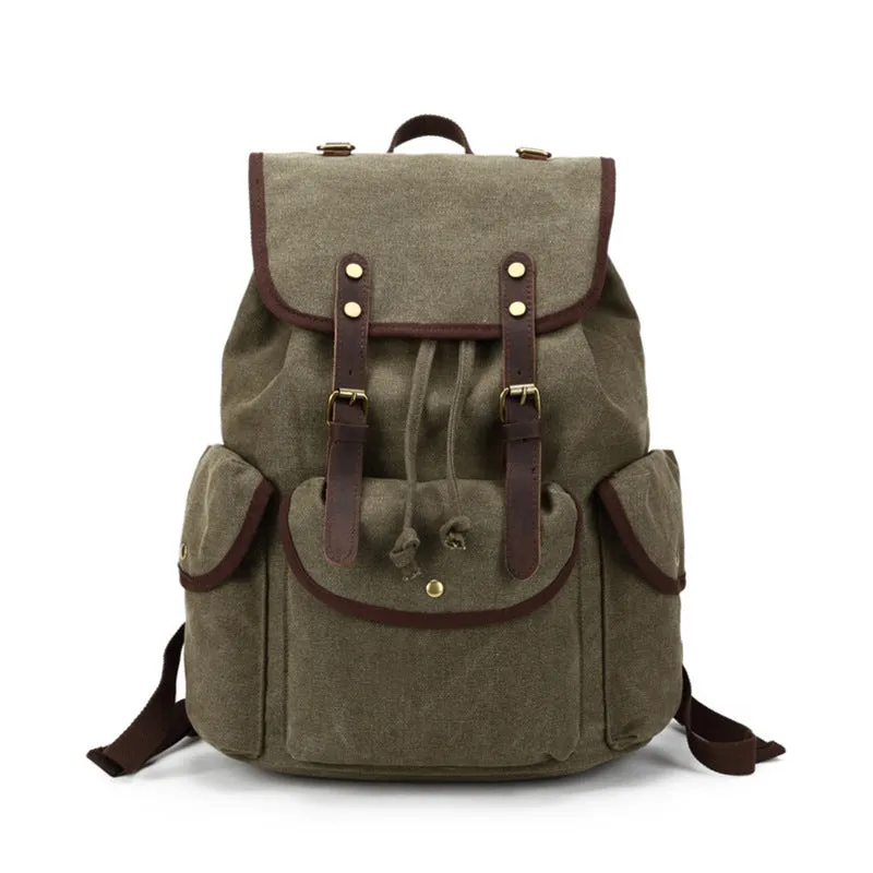 Retro Style Canvas Leather Backpack Canvas Travel Rucksack Casual School Laptop Backpack FX5112