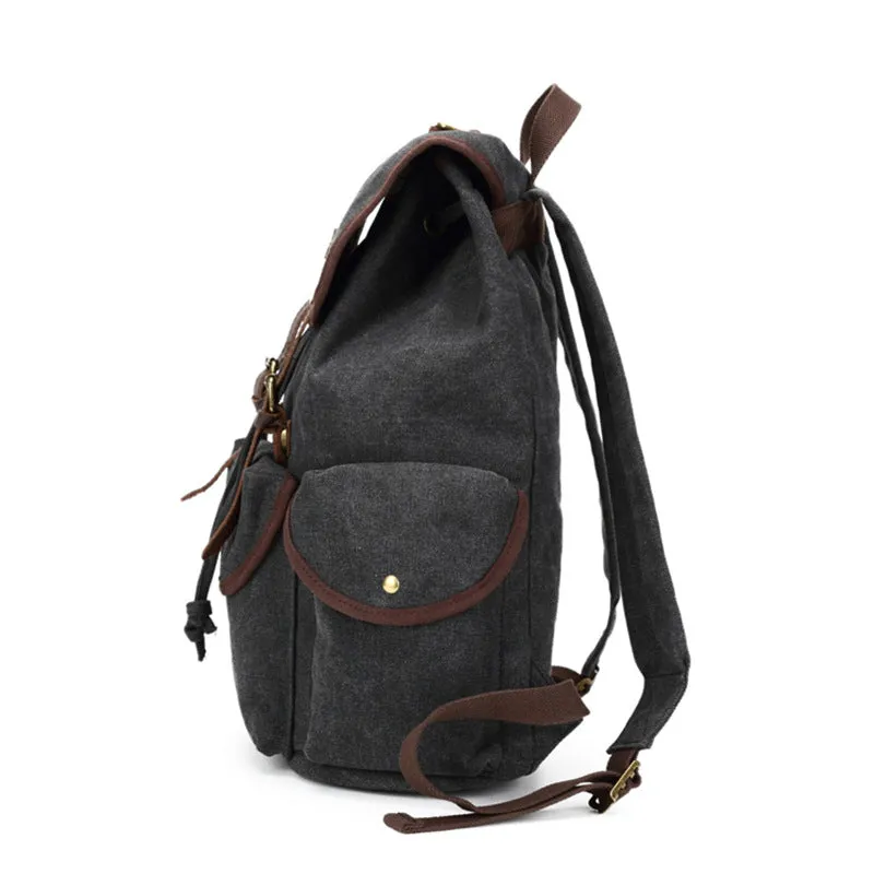 Retro Style Canvas Leather Backpack Canvas Travel Rucksack Casual School Laptop Backpack FX5112