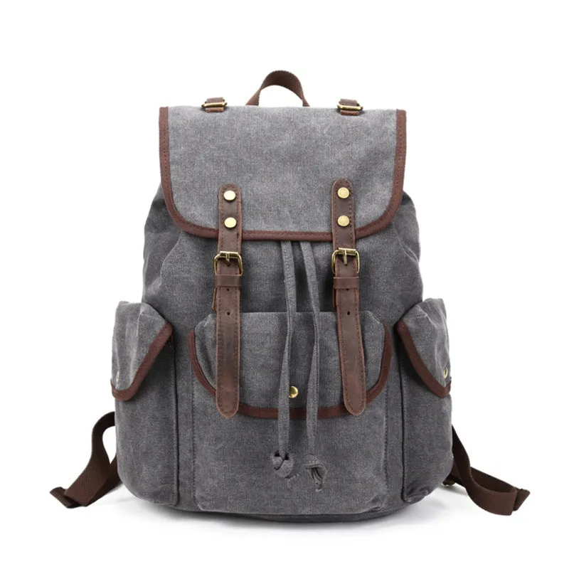 Retro Style Canvas Leather Backpack Canvas Travel Rucksack Casual School Laptop Backpack FX5112