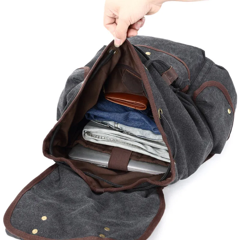 Retro Style Canvas Leather Backpack Canvas Travel Rucksack Casual School Laptop Backpack FX5112