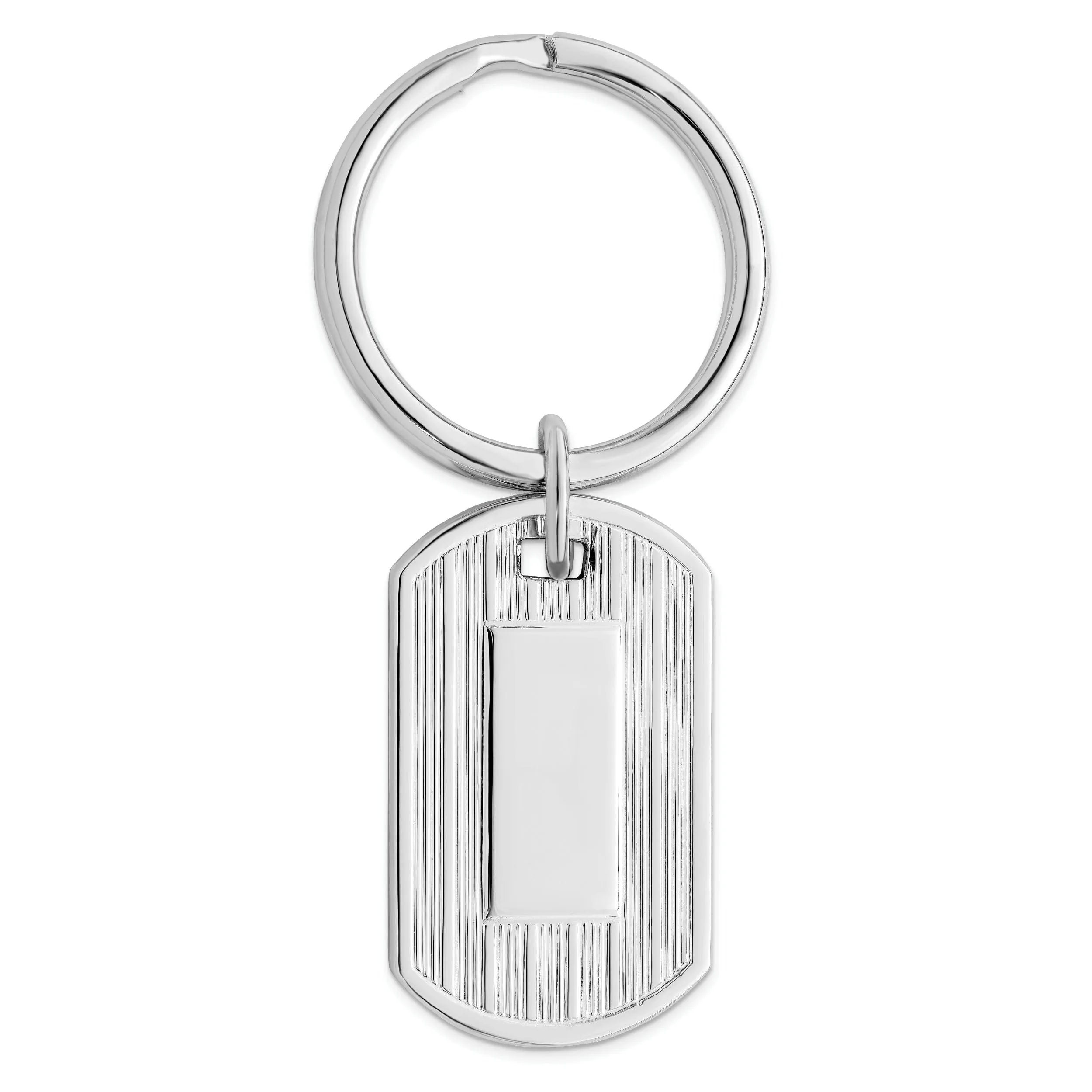 Rhodium Plated Etched Lines Key Ring