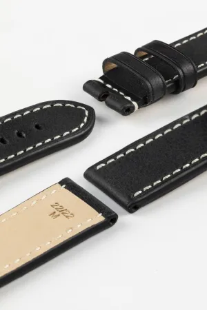RIOS1931 OXFORD Flat-Padded Vintage Leather Watch Strap in BLACK