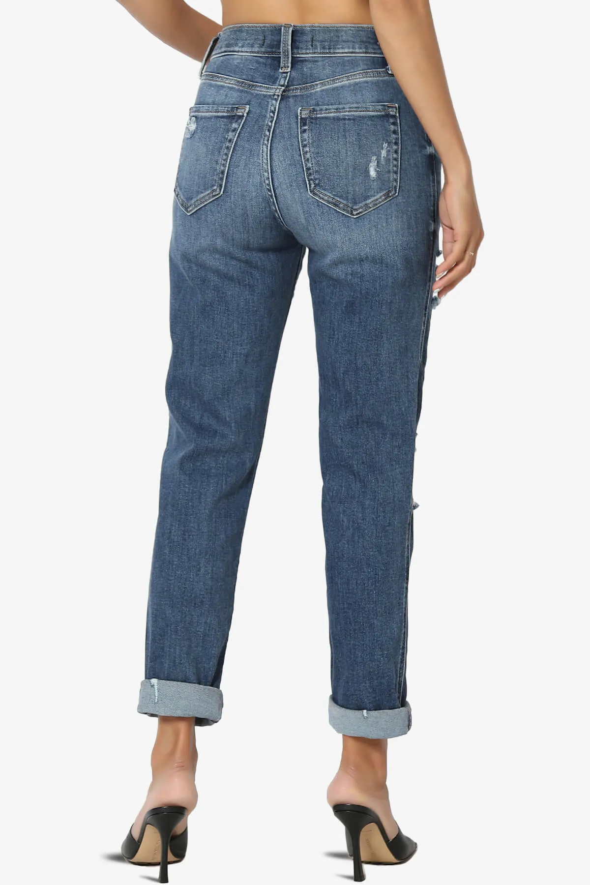 Rocky High Rise Worn Wash Boyfriend Jeans in Dark
