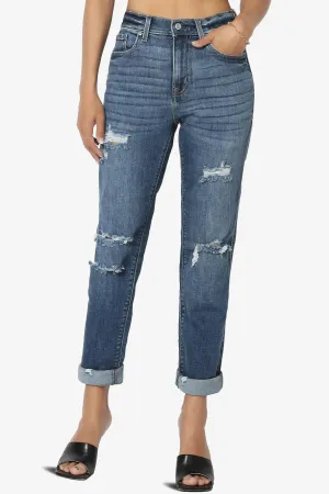 Rocky High Rise Worn Wash Boyfriend Jeans in Dark