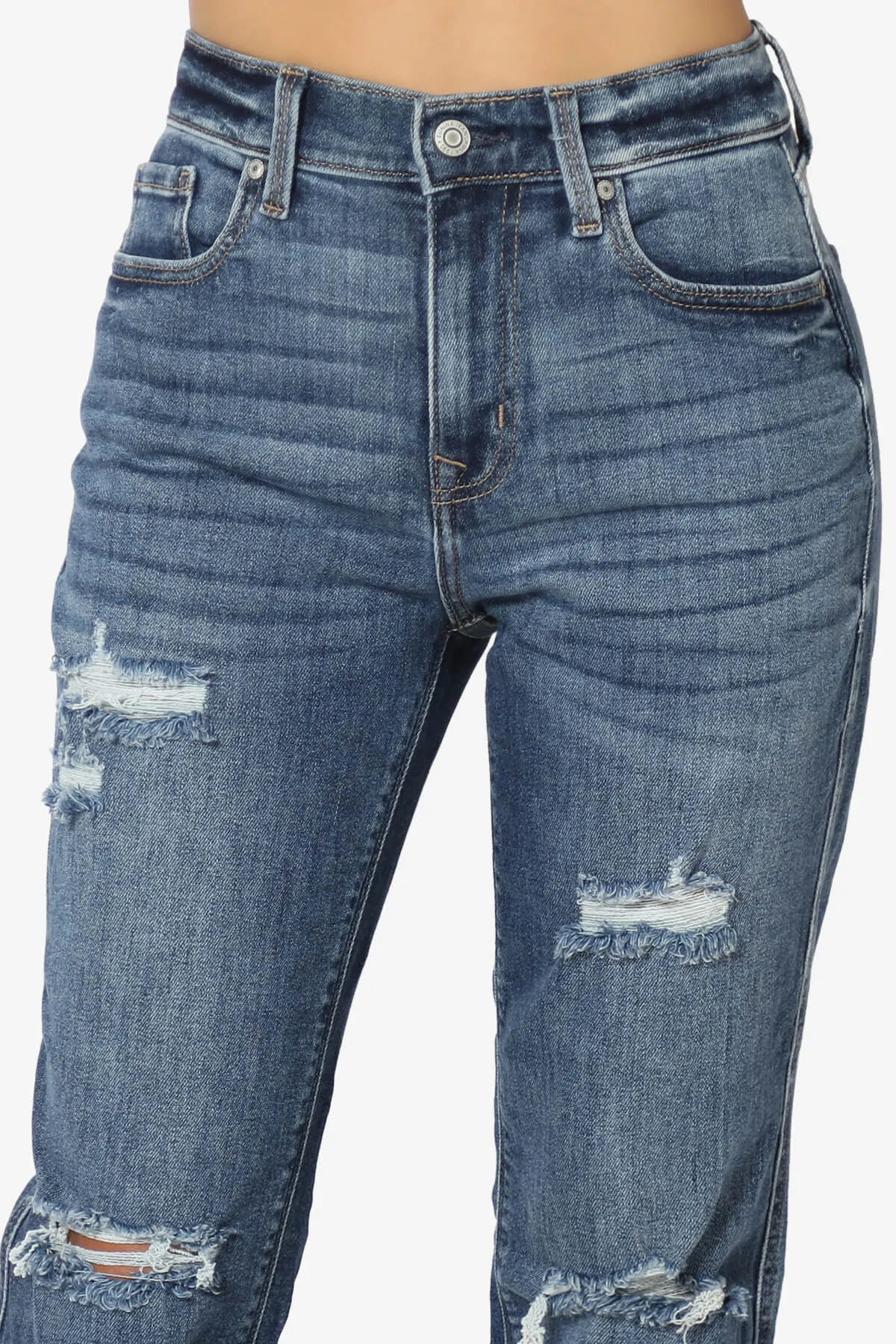 Rocky High Rise Worn Wash Boyfriend Jeans in Dark