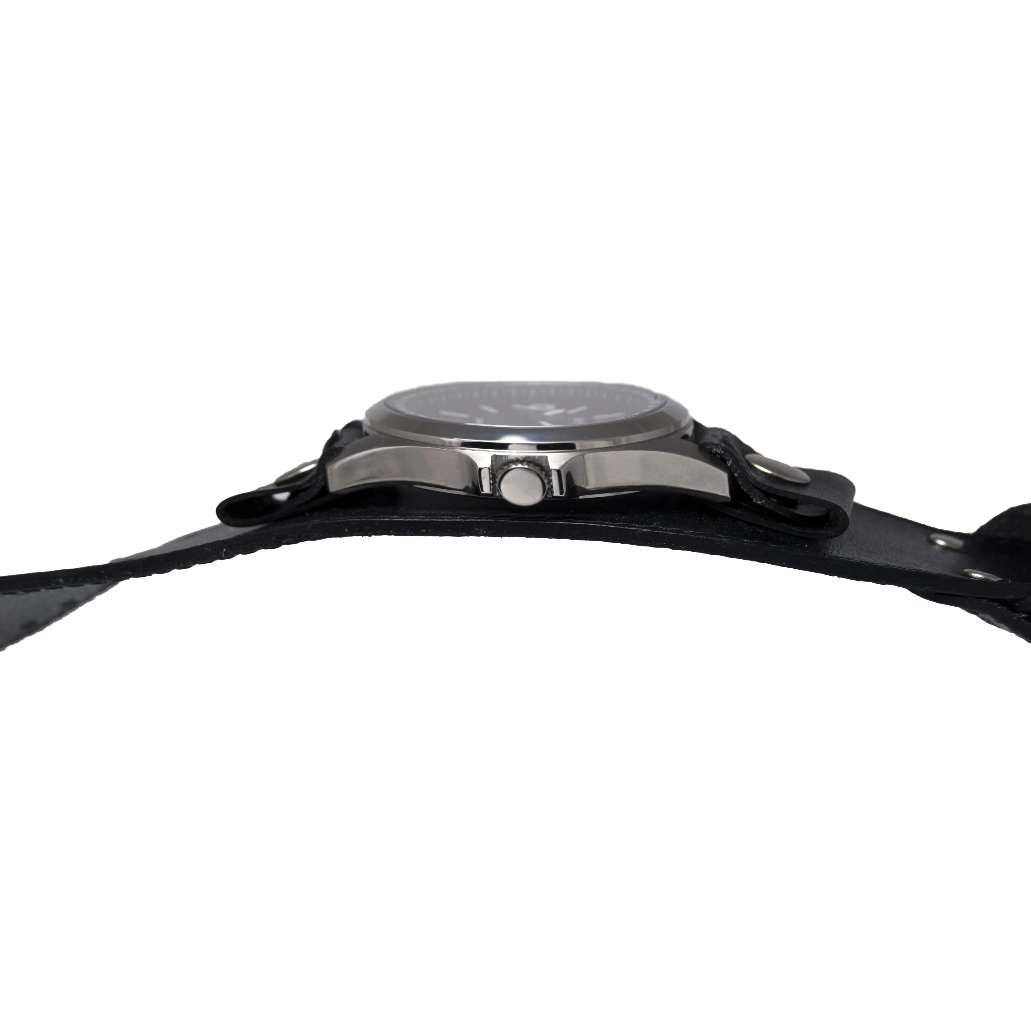 Sapphire Crystal Black Watch with Embossed Black Leather Cuff