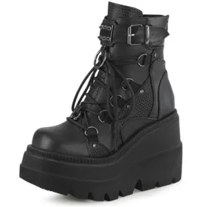 Shadowed Rebellion' Goth Black Studded Platform Boots