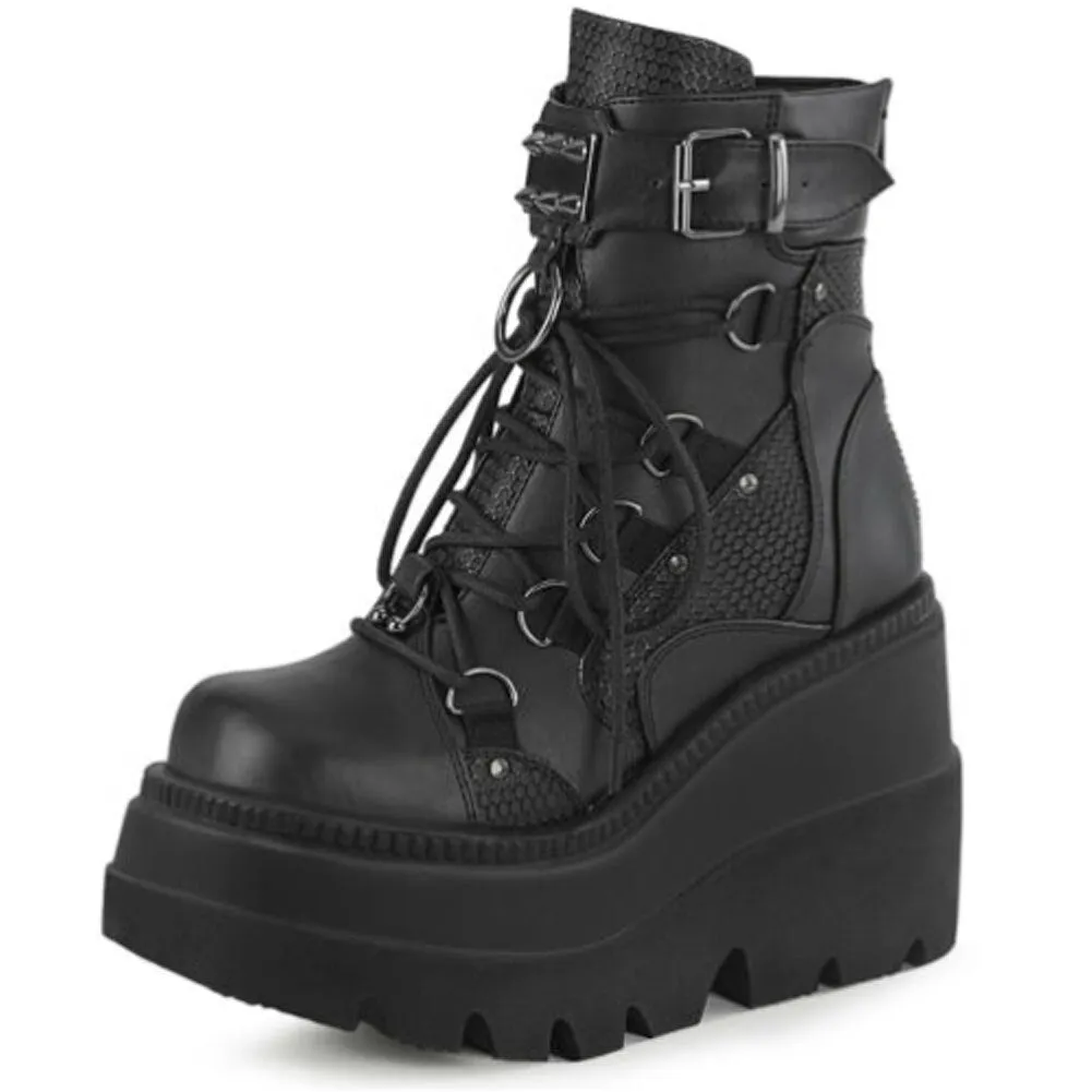 Shadowed Rebellion' Goth Black Studded Platform Boots