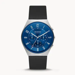 SKAGEN  GRENEN CHRONOGRAPH SILVER LEATHER MENS WATCH