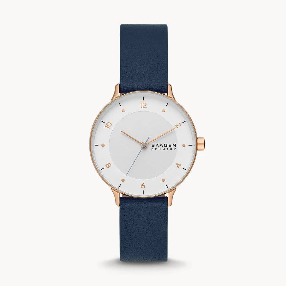 SKAGEN RIIS THREE-HAND BLUE LEATHER WATCH