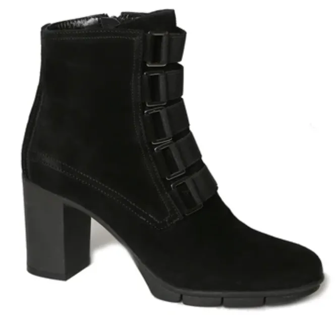 Strap tease black waterproof suede block heel booties