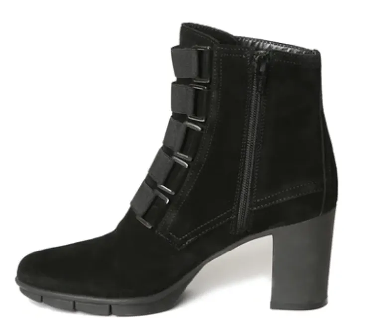 Strap tease black waterproof suede block heel booties