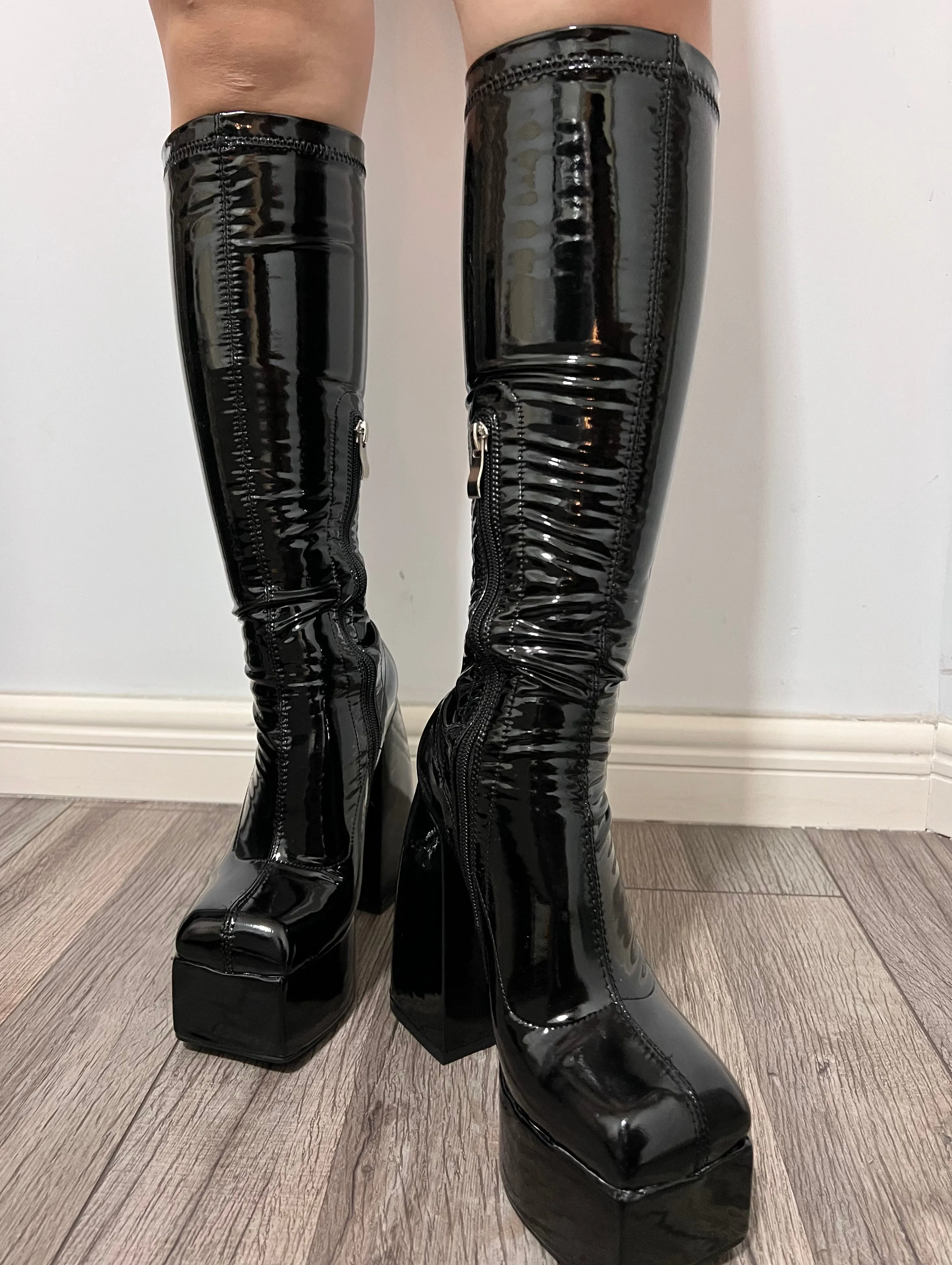 Stretch Patent leather Sock Platform Boots For Women