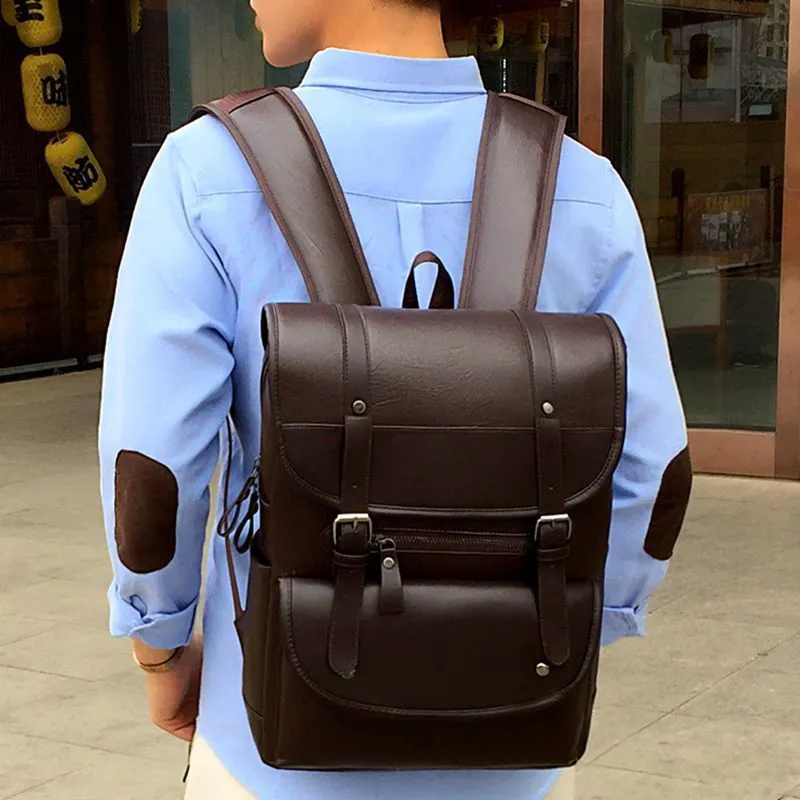 Stylish Leather Casual Multifunctional Travel Backpack for Men